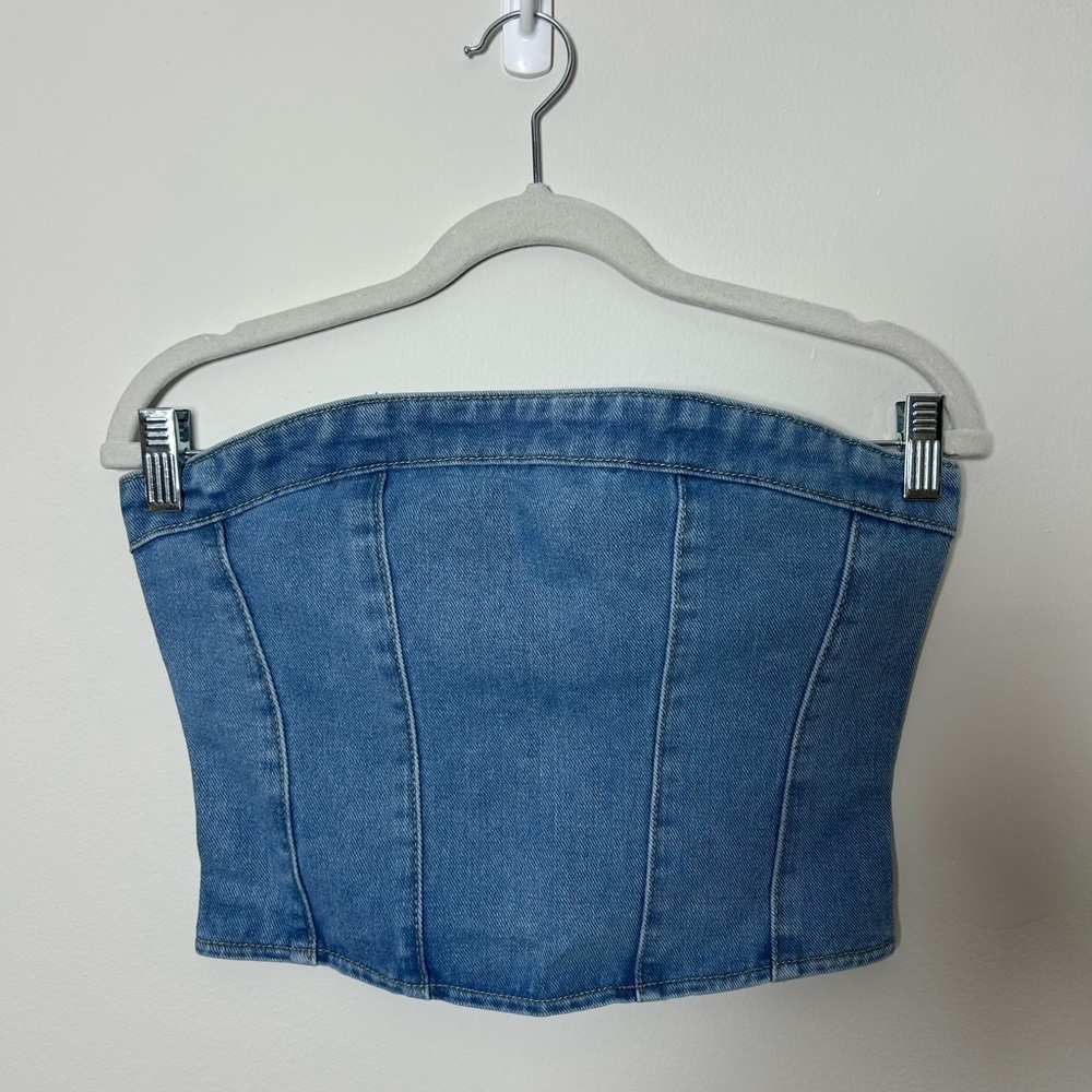 PrettyLittleThing Tall Light Blue Wash Denim Corset